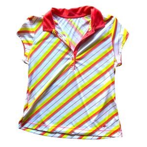 Golf America Bright Stripes Diagonal Collar Short Sleeve Polo Shirt Top